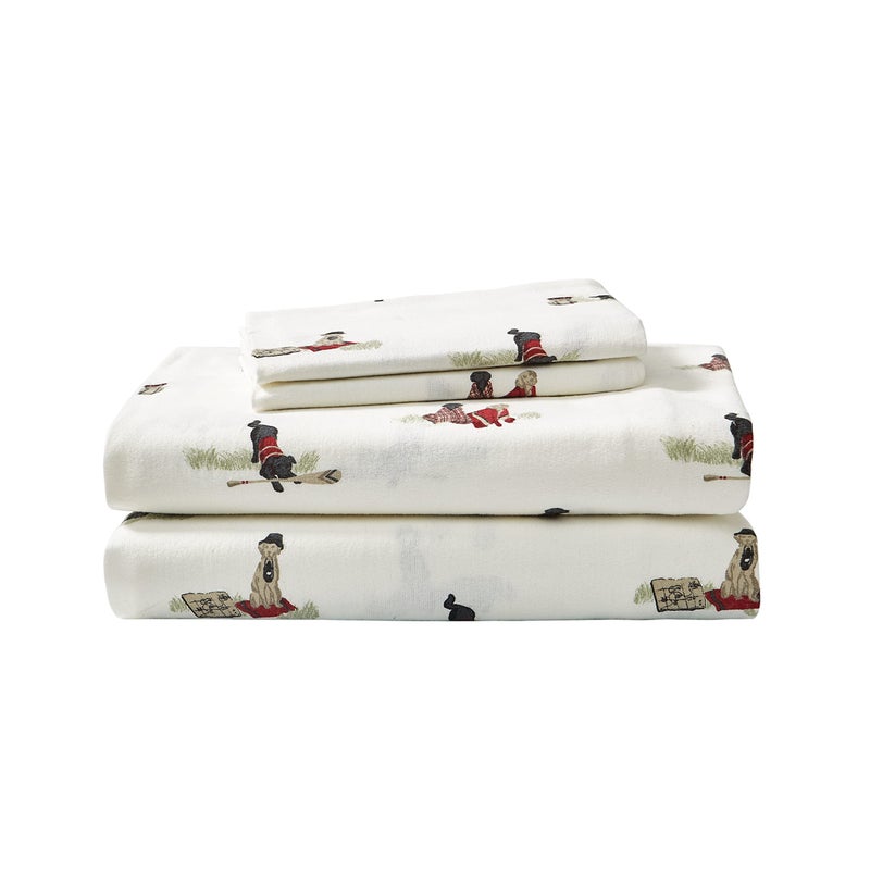 Eddie Bauer - Flannel Sheets Full Size, Anti-Pilling & Wrinkle Resistant Cotton, Touchably Soft for All-Season Comfort - Bed Sheets with Matching Pillowcases & Fitted Sheet (Retriever Friends) - Image 1